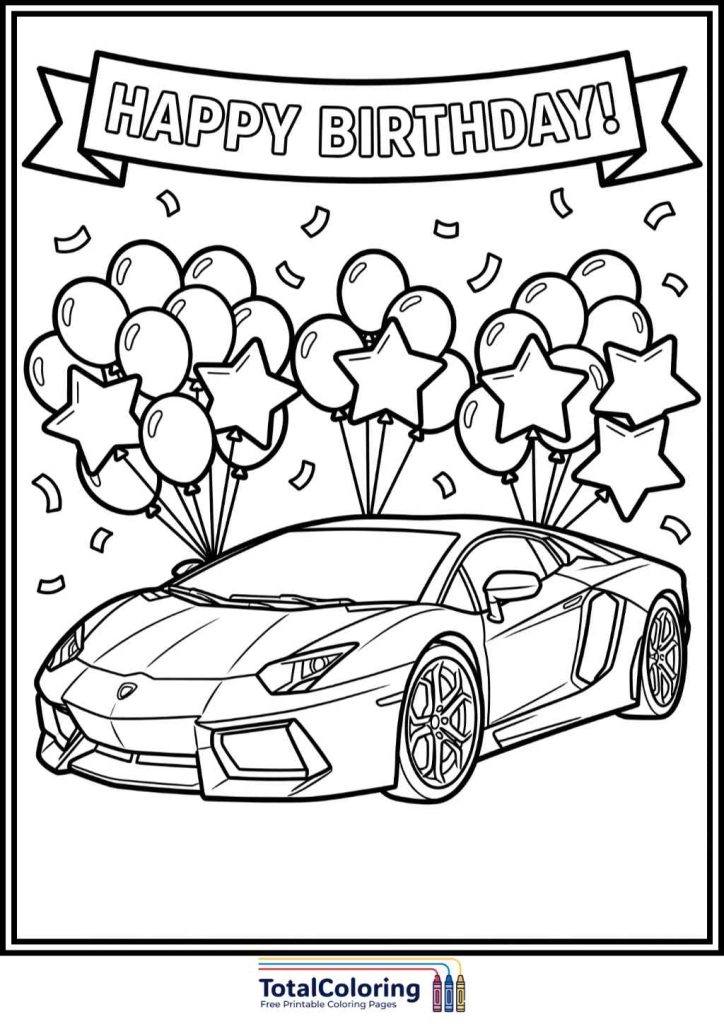 Lamborghini birthday coloring page