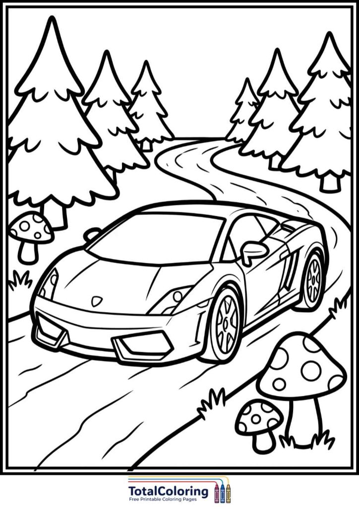 Lamborghini forest coloring page