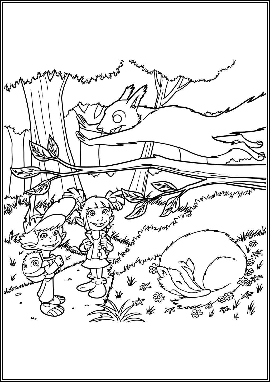 A Boy And A Girl Are Walking In The Forest Coloring