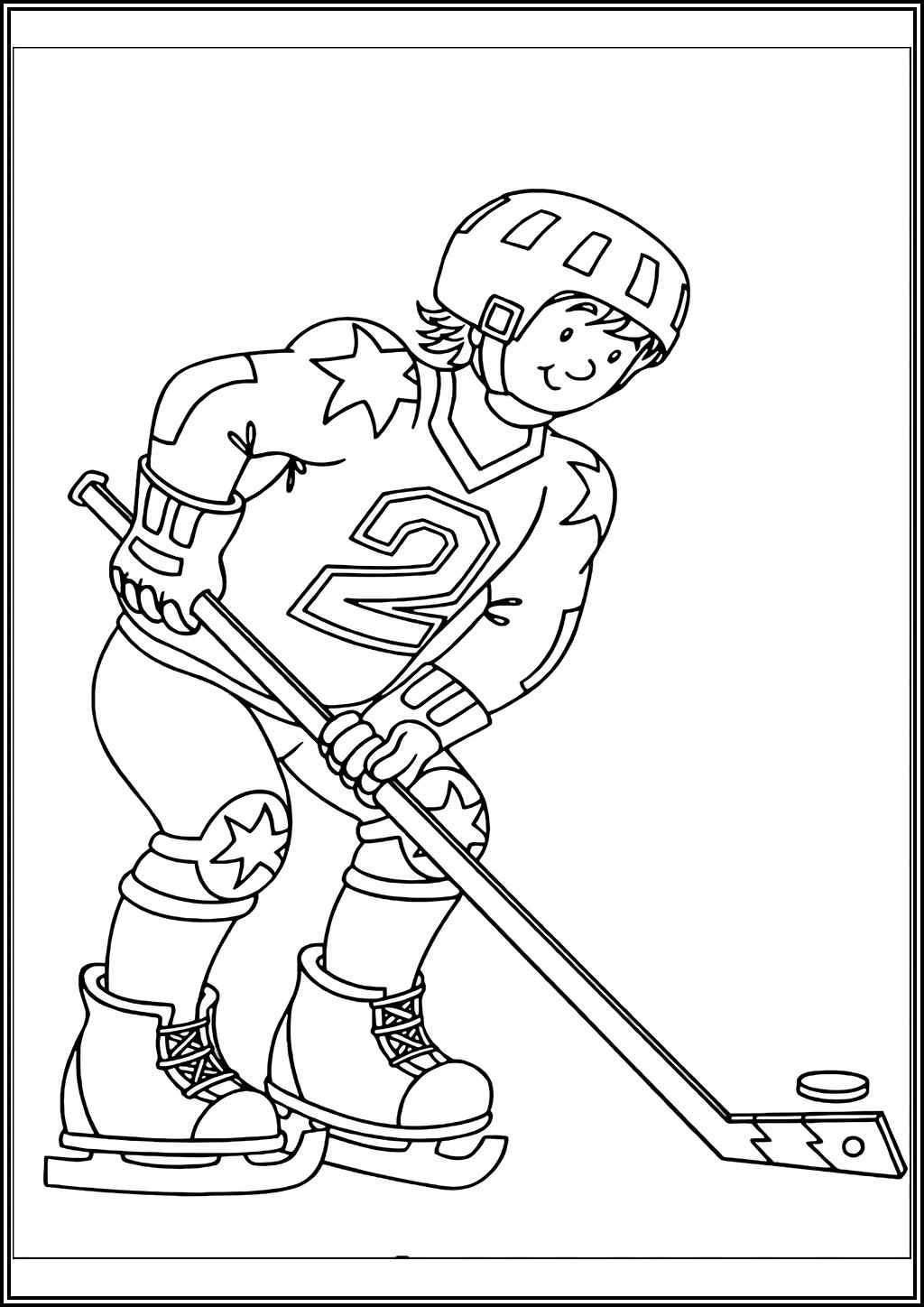 A Boy Is Playing Hockey Coloring
