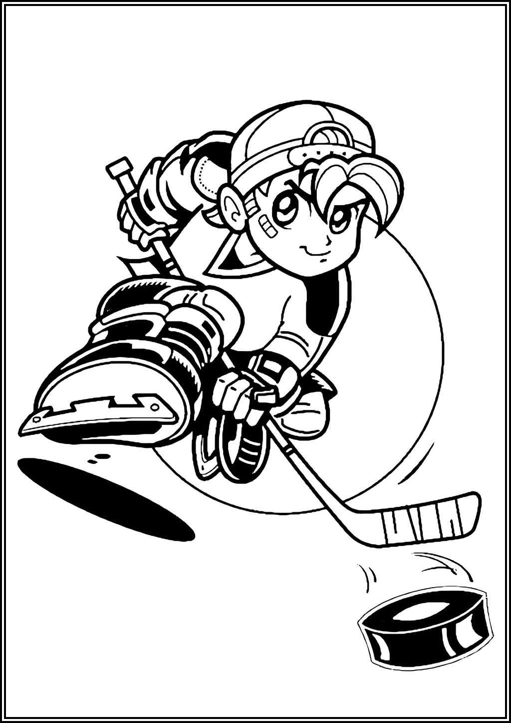 A Boy Plays Hockey Coloring