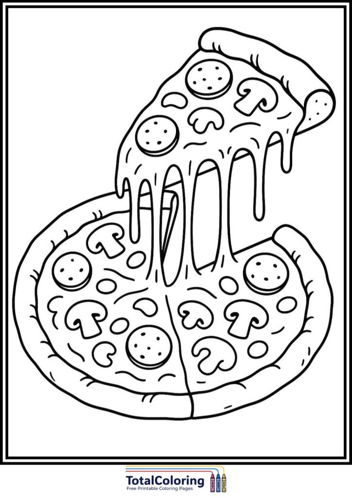 alien eating pizza coloring page