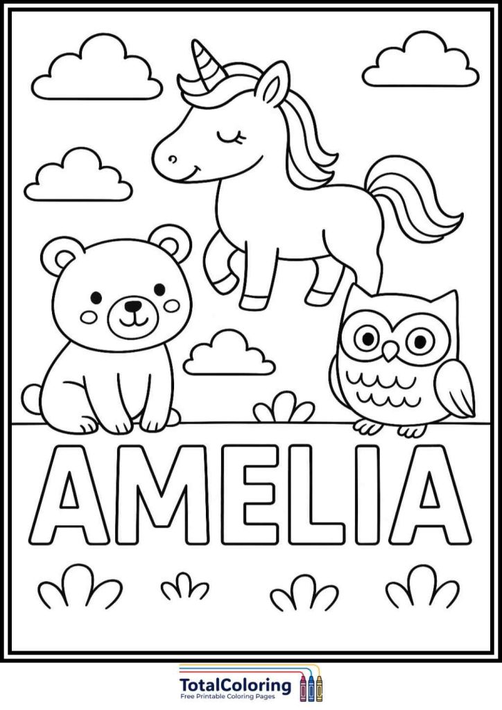 amelia and unicorn coloring page