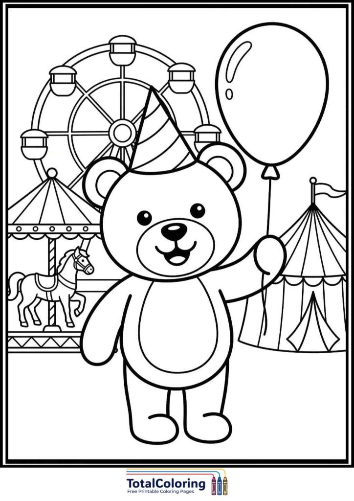 Party Teddy Bear carnival coloring pages