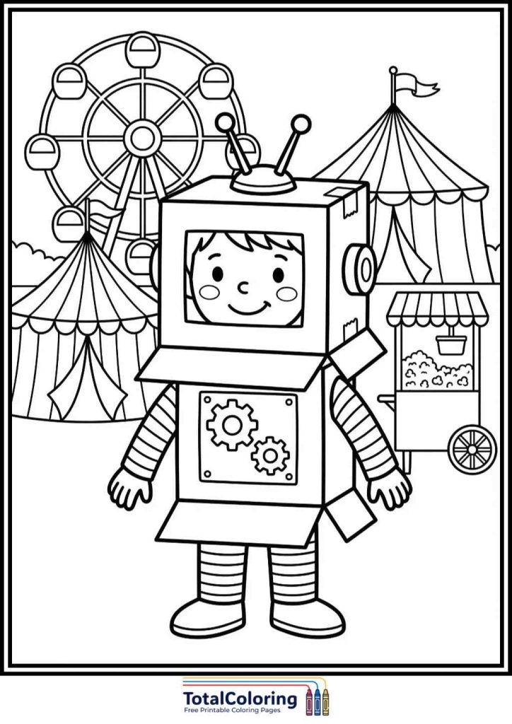 Cardboard Robot carnival coloring pages