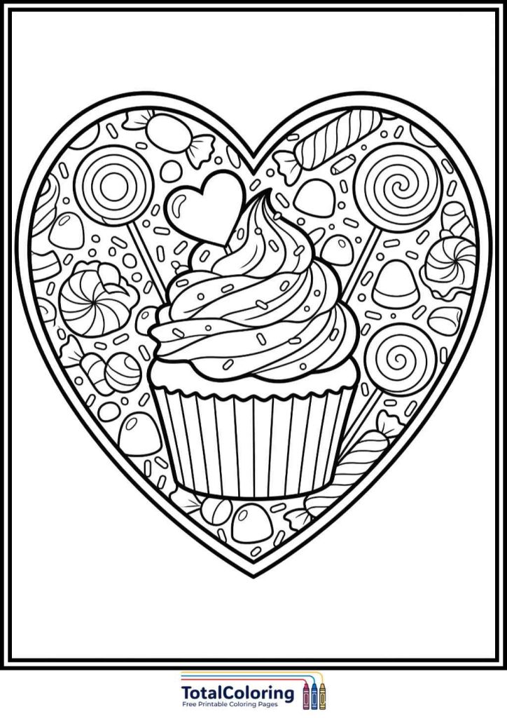 cupcake heart coloring page