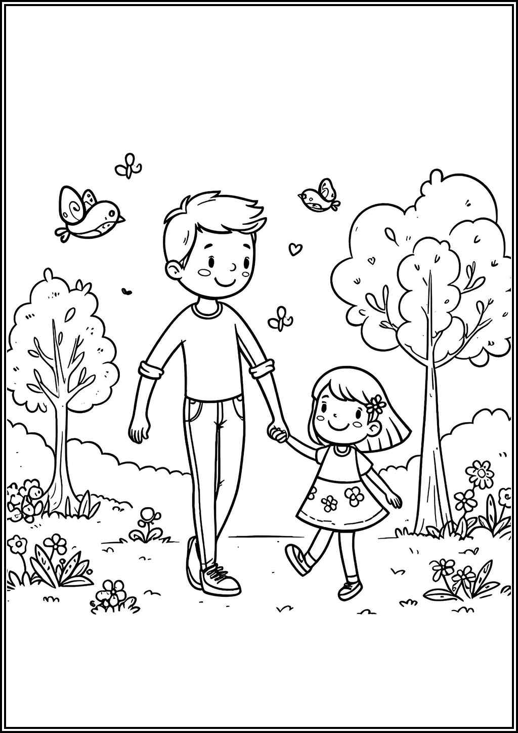 Cute Daughter And Dad Coloring