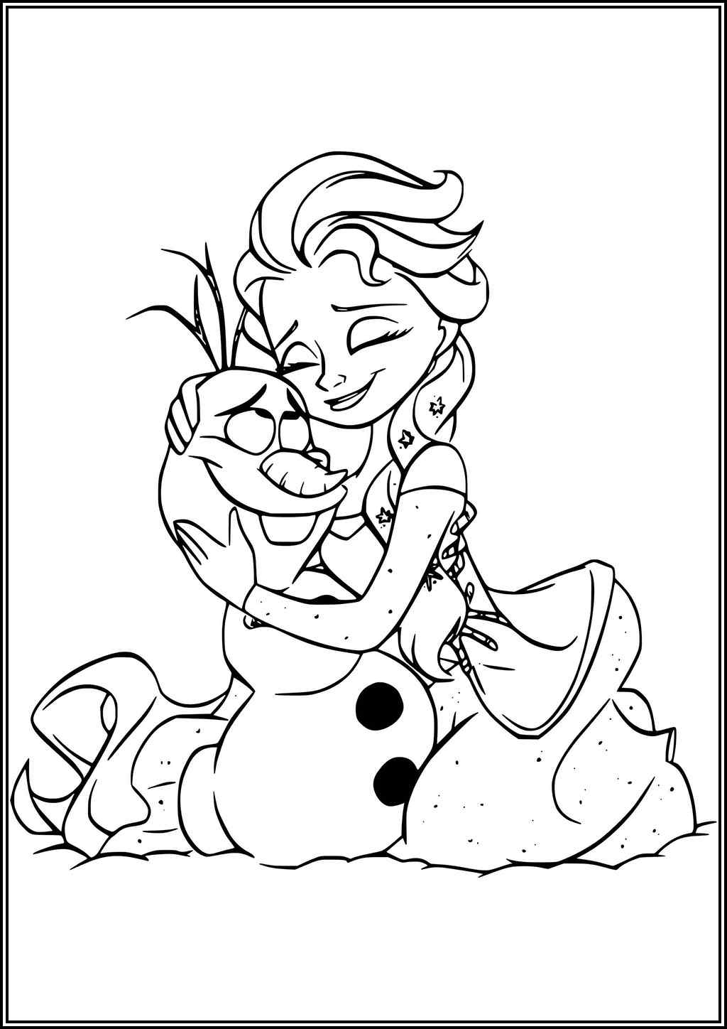 Cute Elsa Hugs Olaf Coloring