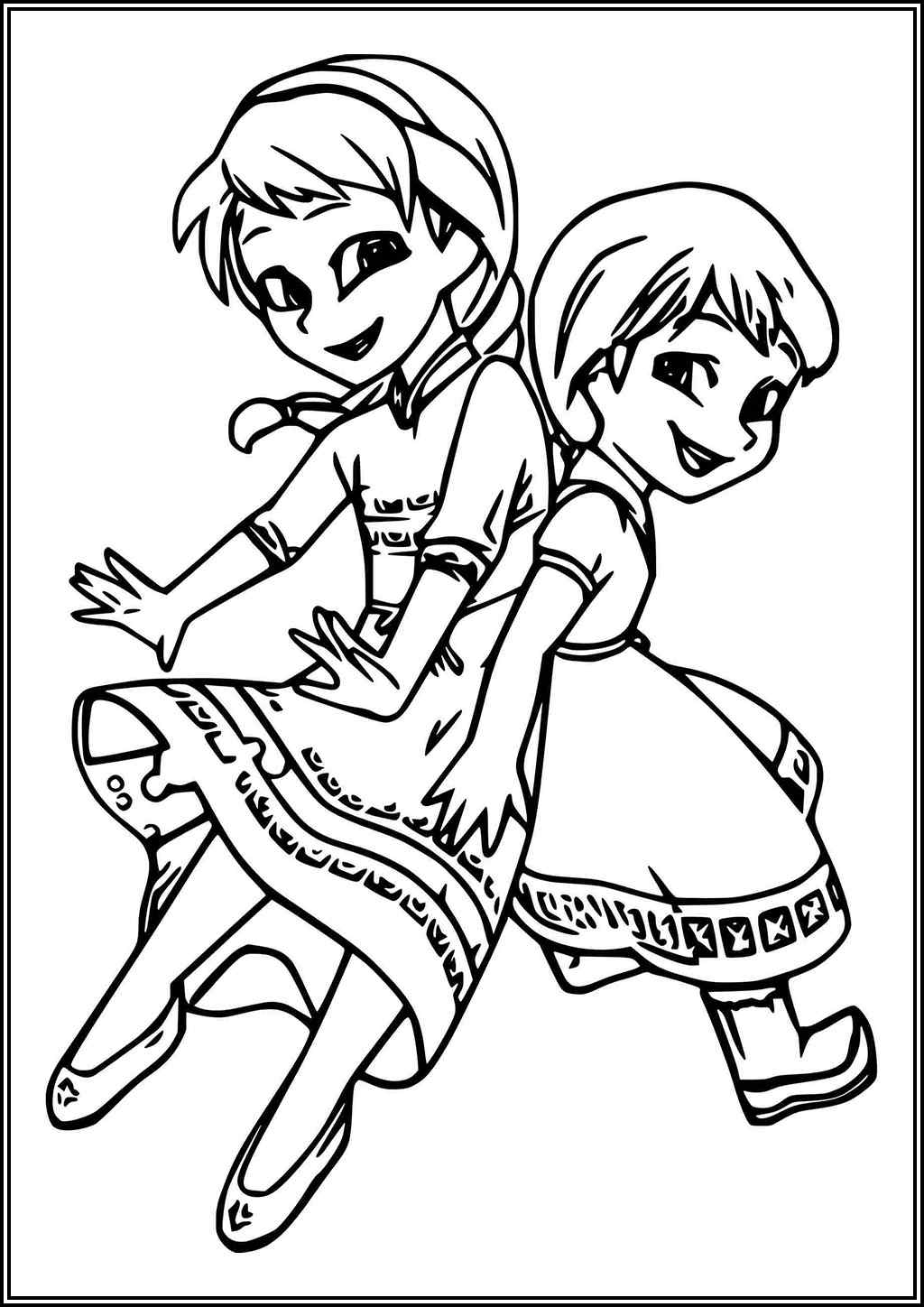 Cute Elsa With Anna Coloring