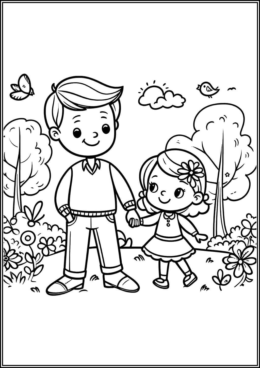 Dad With Little Daughter Coloring