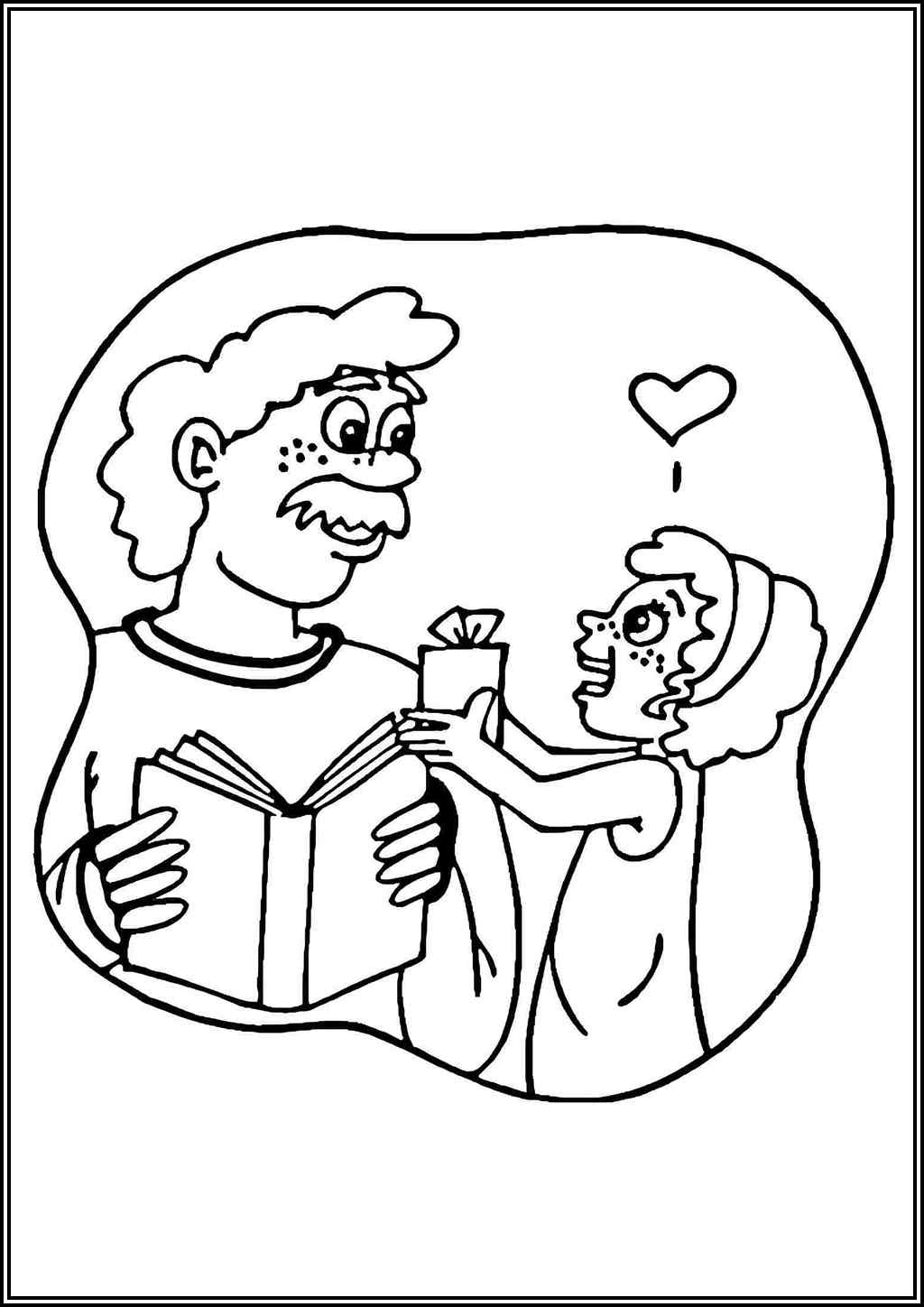 Daughter Gives Present To Dad Coloring