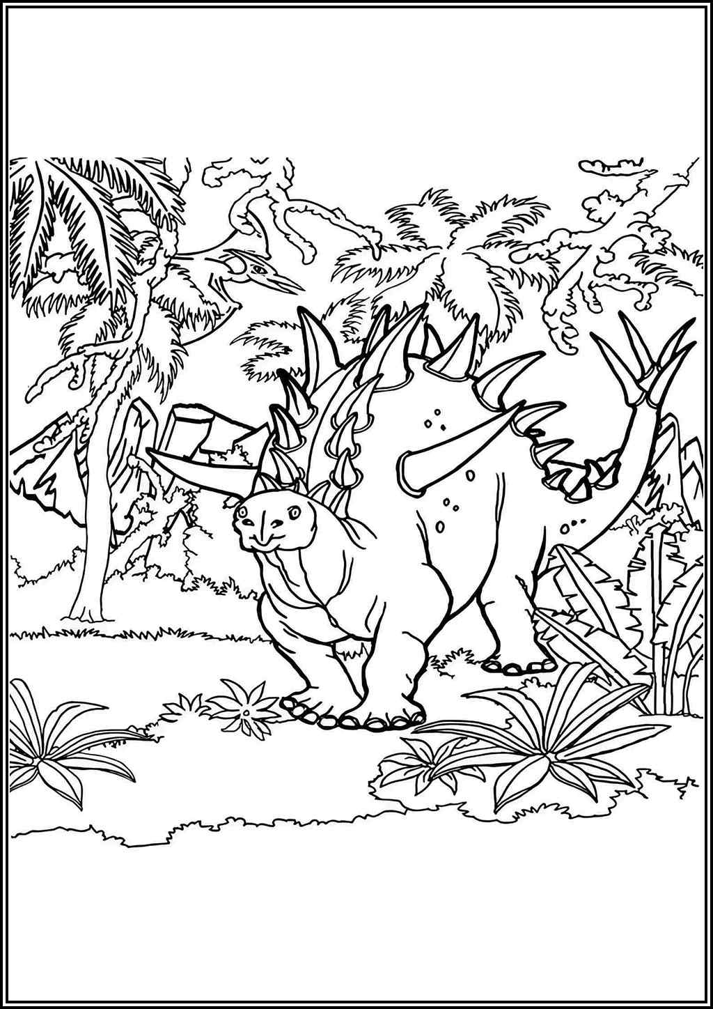 Dinosaurs In The Forest Coloring