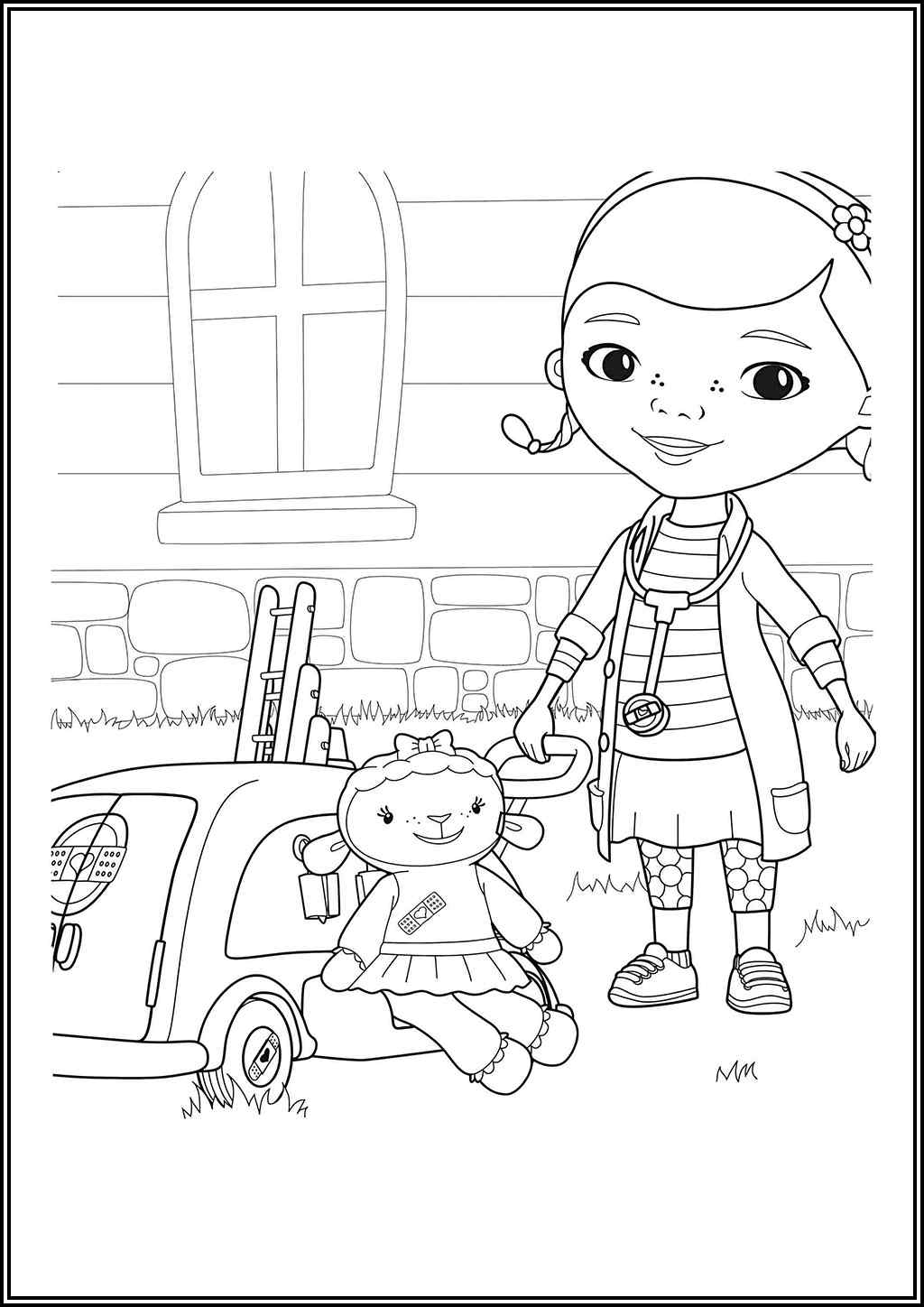 Doc Mcstuffins With Lambie Coloring