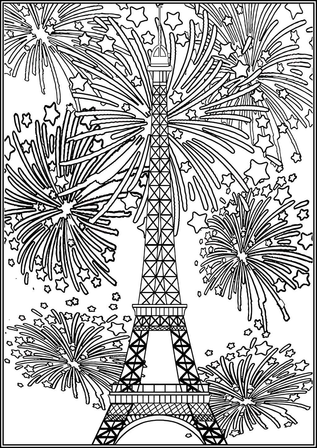 Eiffel Tower With Fireworks Coloring