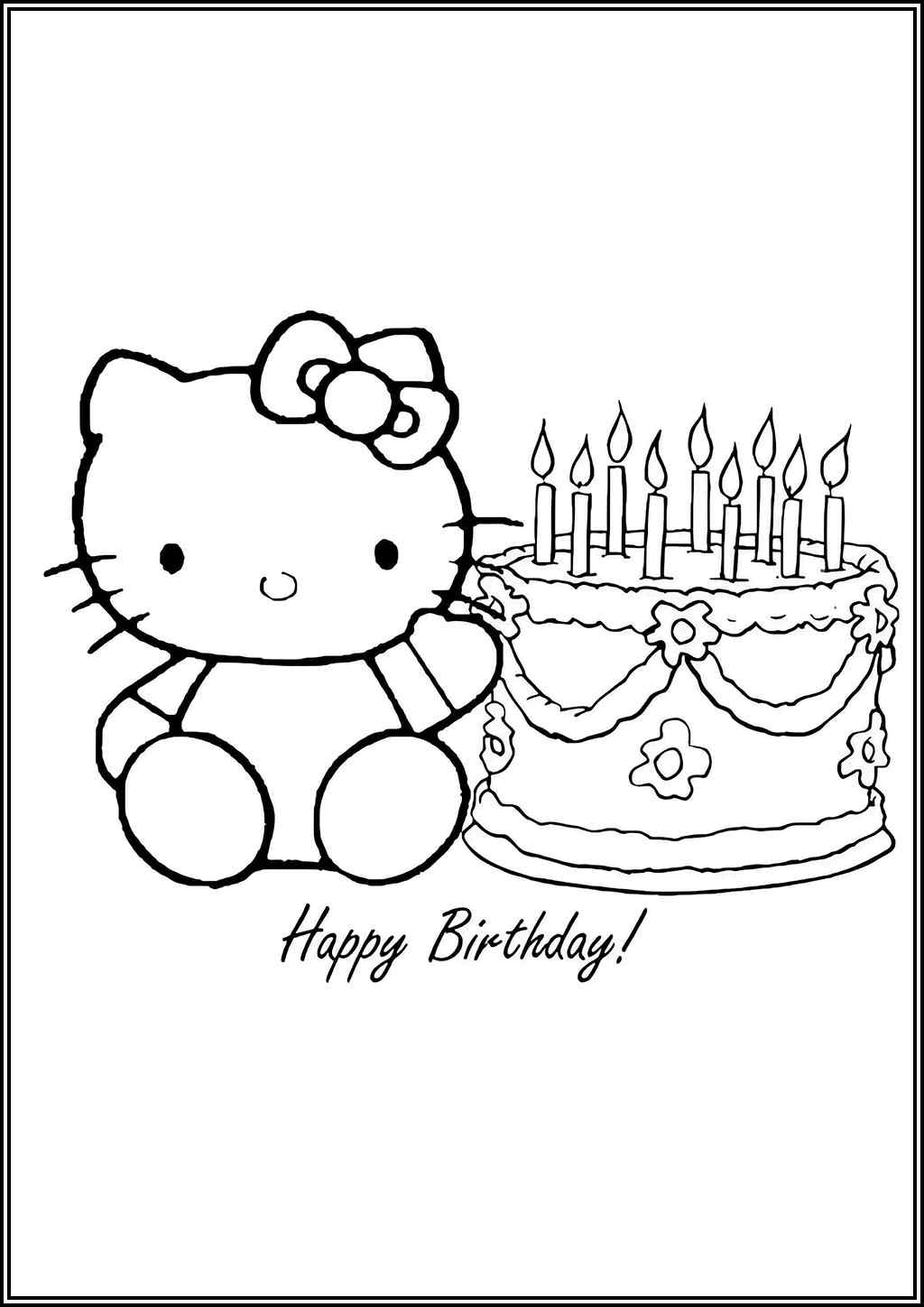 Happy Birthday Hello Kitty Coloring