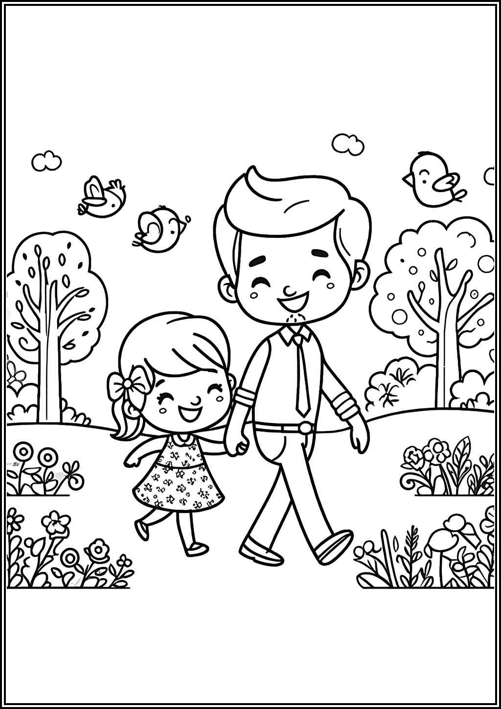 Happy Dad And Daughter Coloring