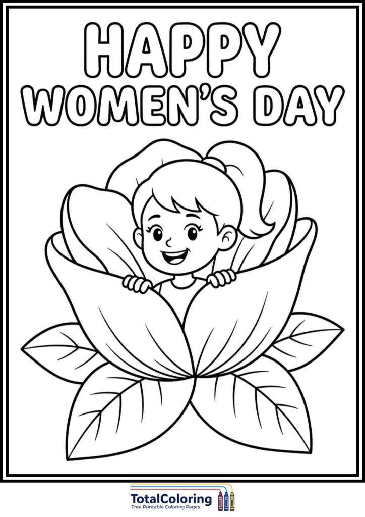 happy womens day cat and flowers coloring page