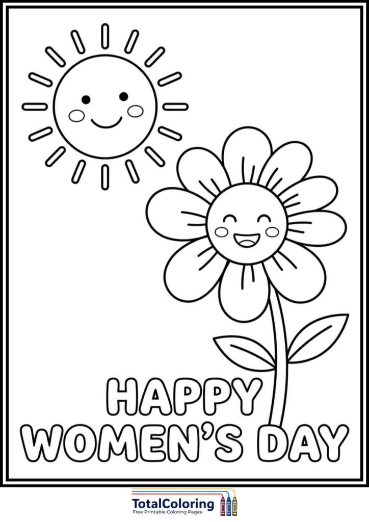 happy womens day fairy with flowers coloring page