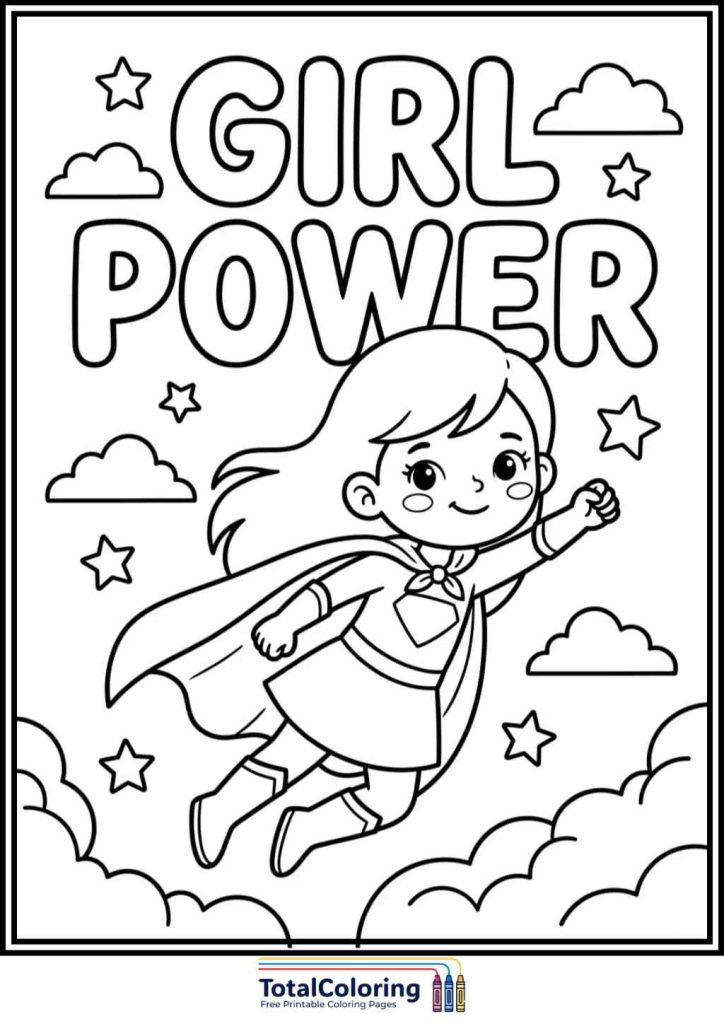 happy womens day girl holding flower coloring page