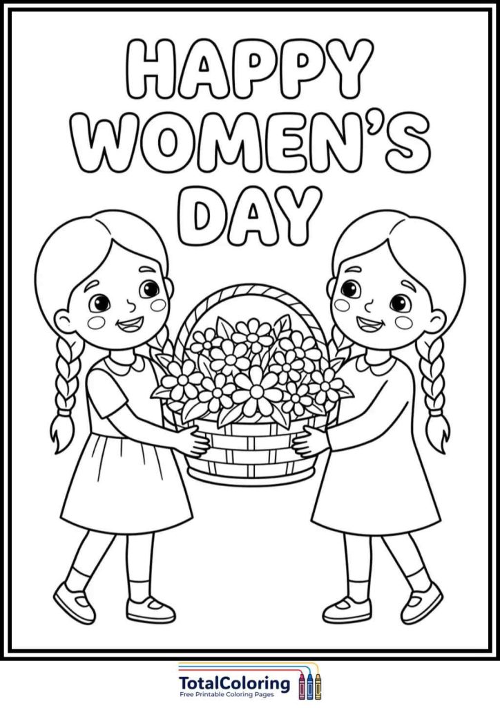 happy womens day mother and daughter coloring page