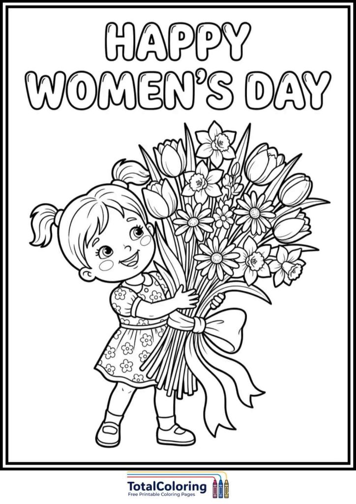 happy womens day smiling flowers coloring page