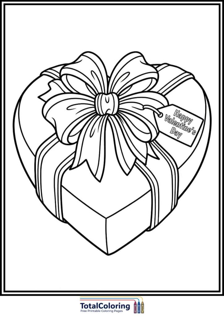 heart gift box coloring page