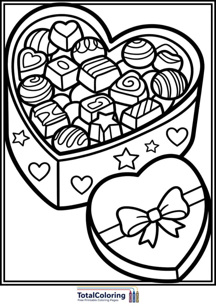 heart gift box coloring page
