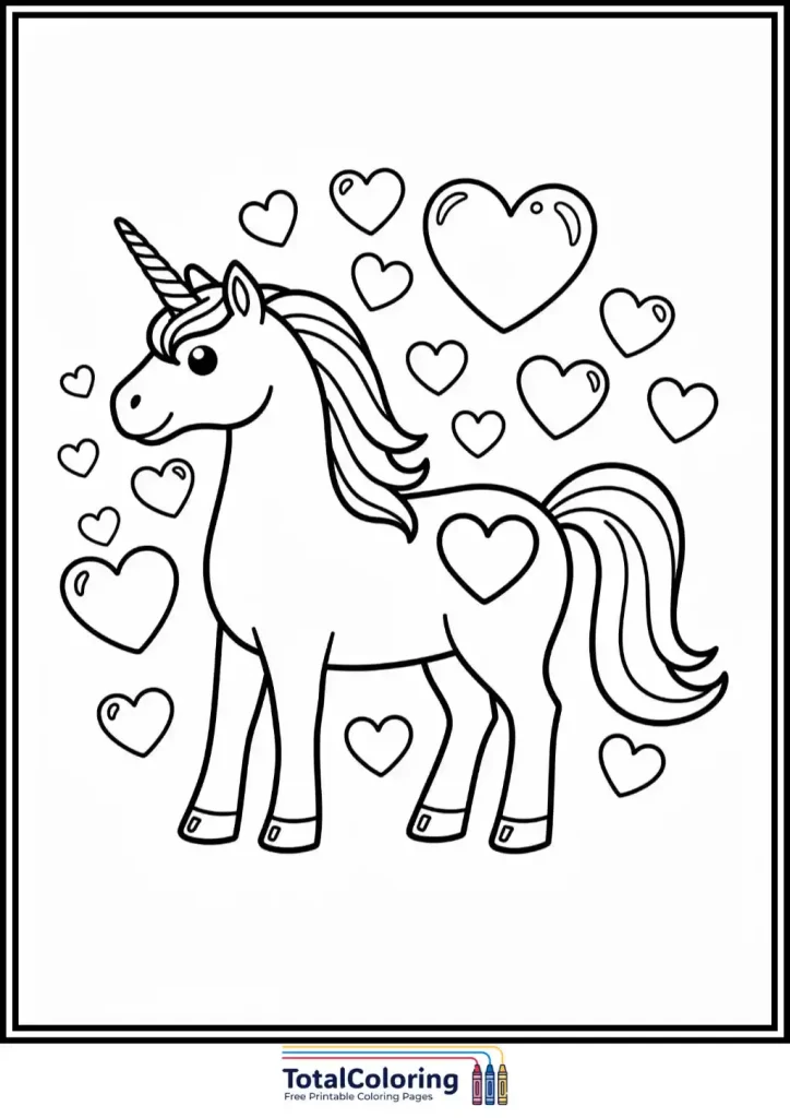 hearts unicorn coloring pages