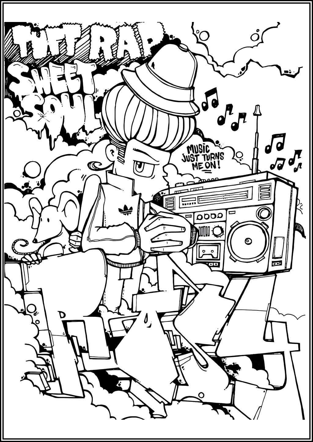 Graffiti coloring pages (Free printable PDF)
