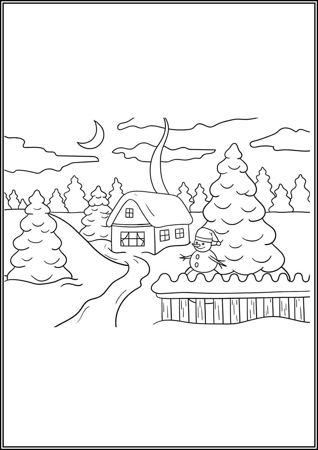 House In The Snowy Forest Coloring