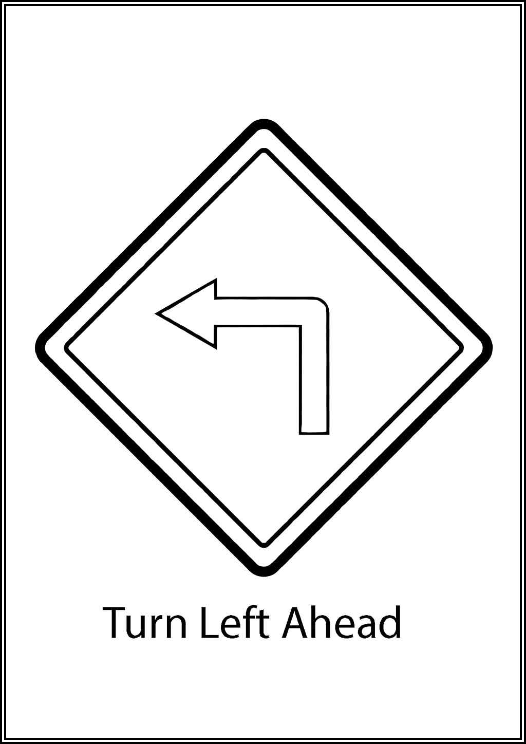 Left Turn Ahead Road Sign Coloring
