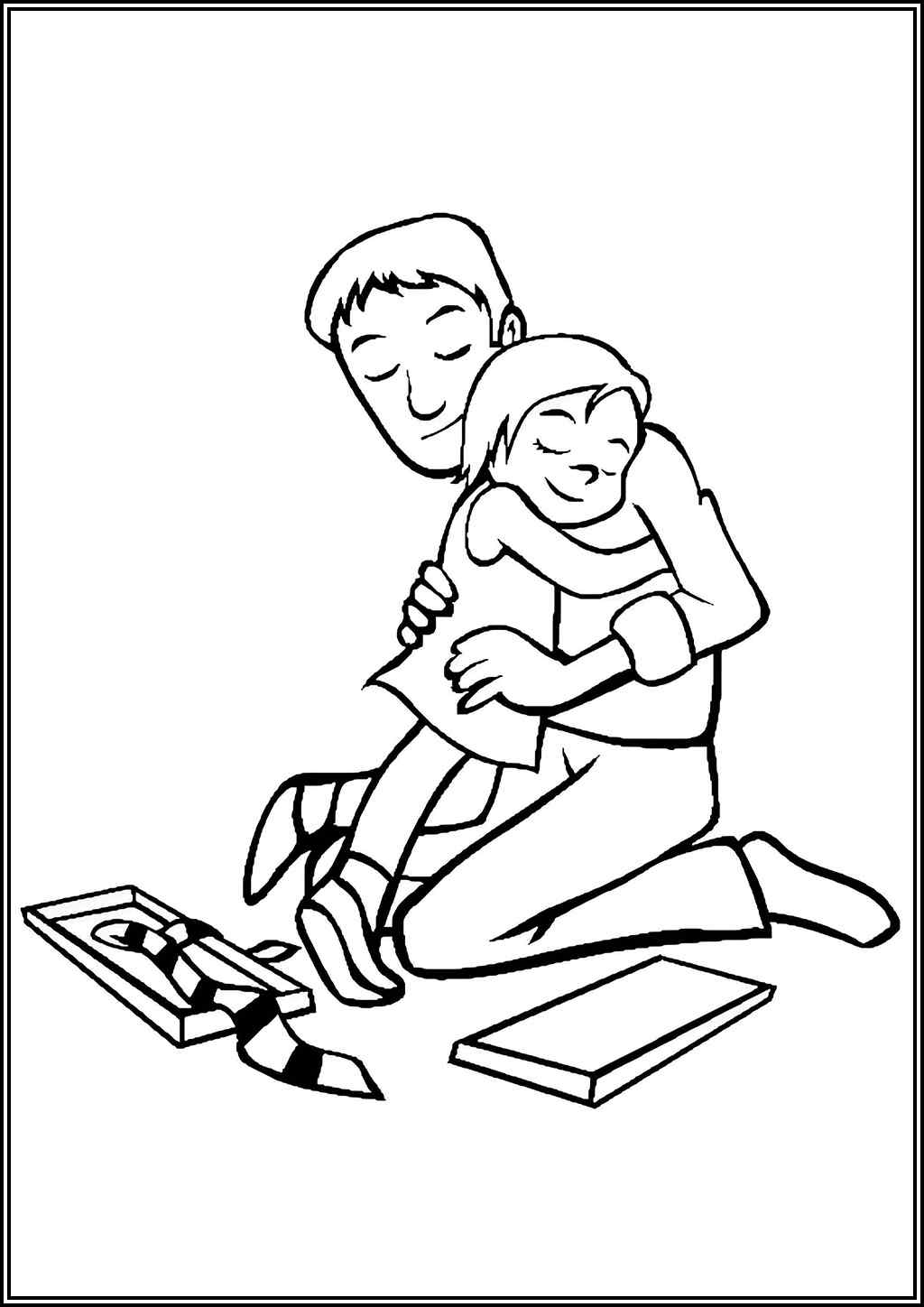 Little Daughter Hugs Dad Coloring