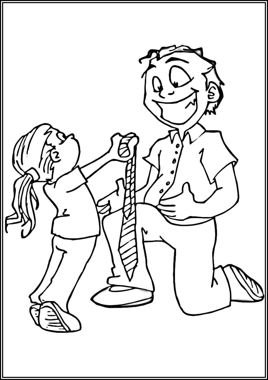 Little Daughter With Dad Coloring