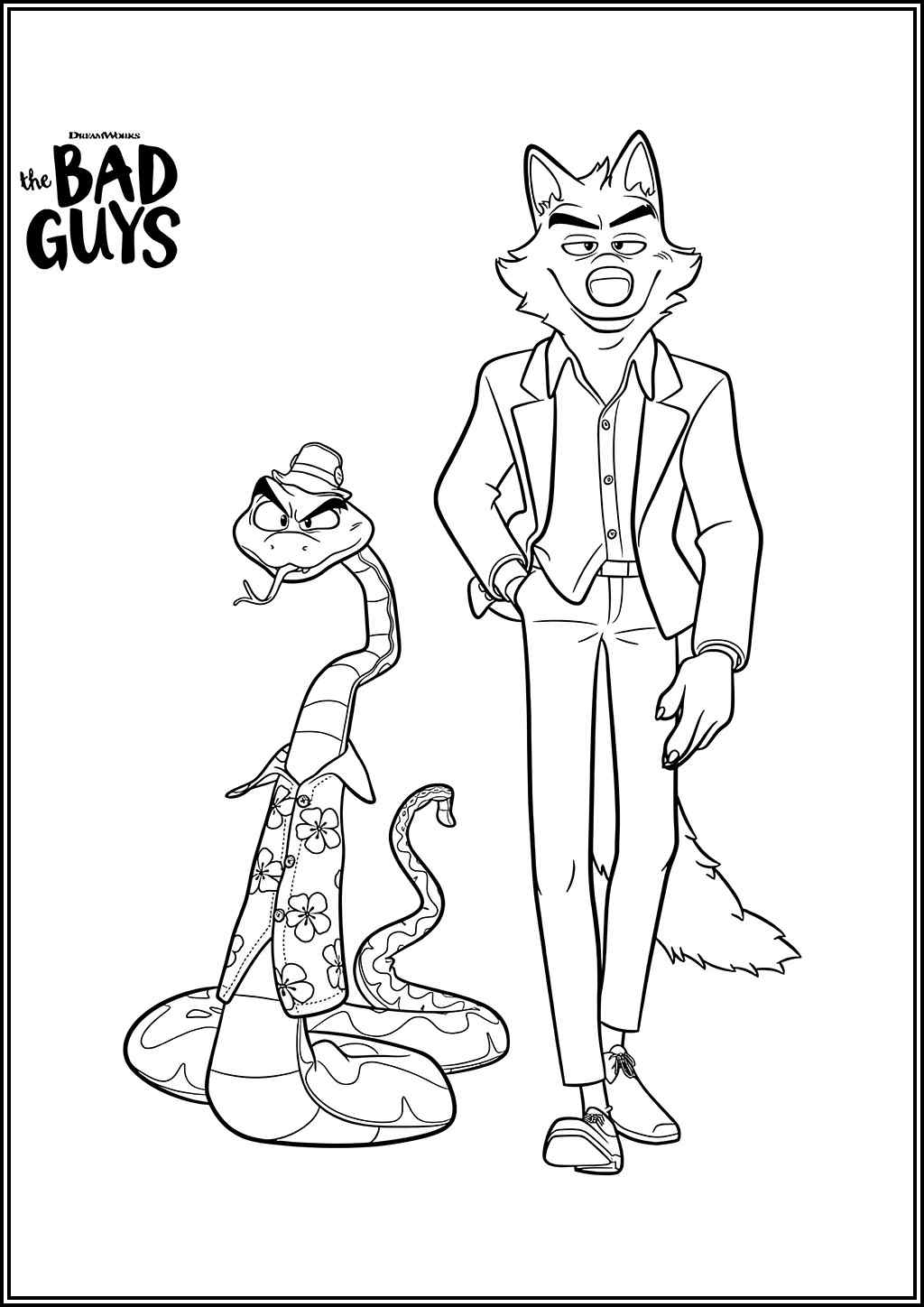 Mr Snake And Mr Wolf From The Bad Guys Coloring