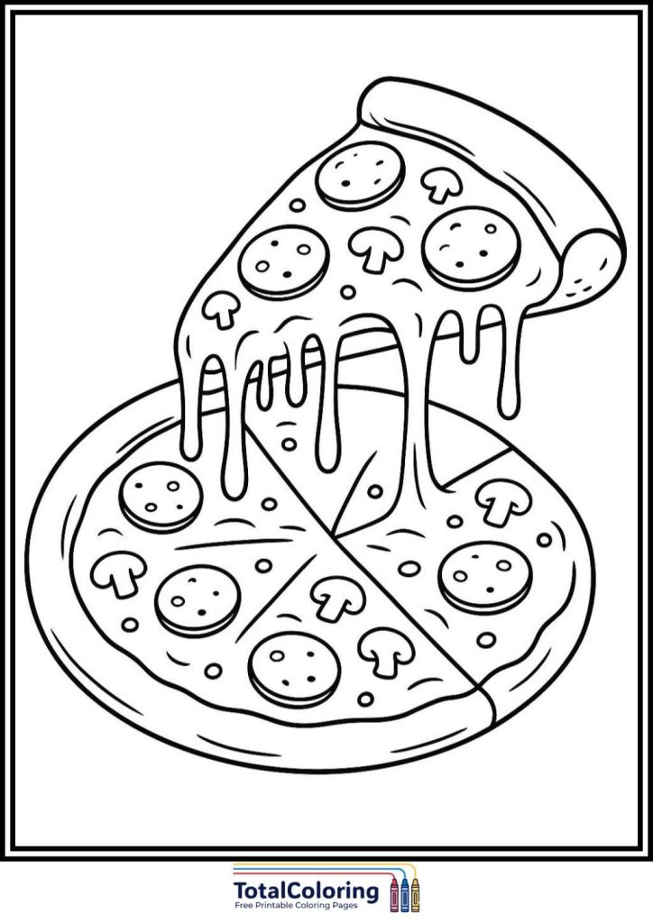 pizza cheesy slice lift coloring page