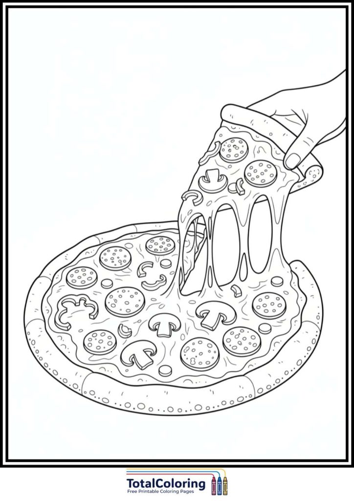pizza cheesy slice lift coloring page