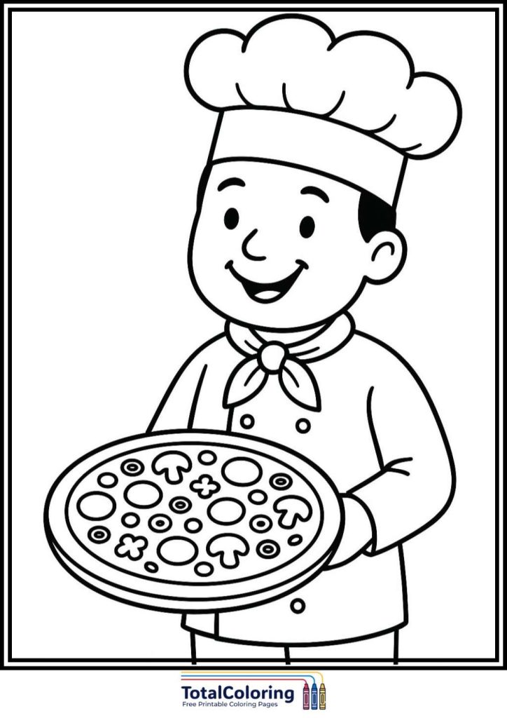 pizza chef holding pizza coloring page