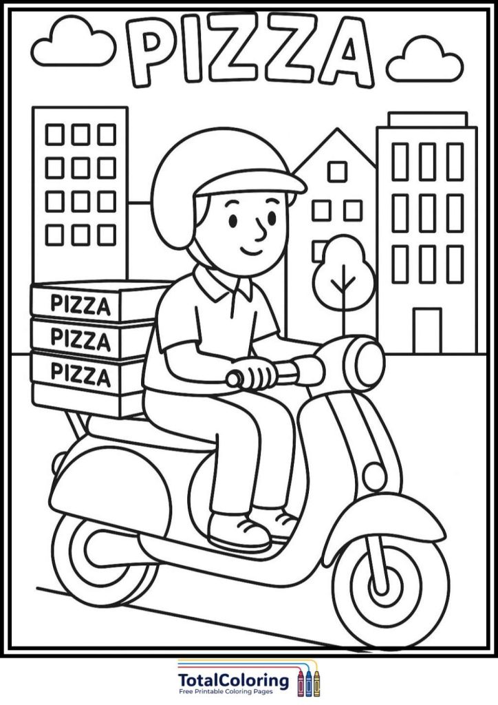 pizza delivery scooter coloring page