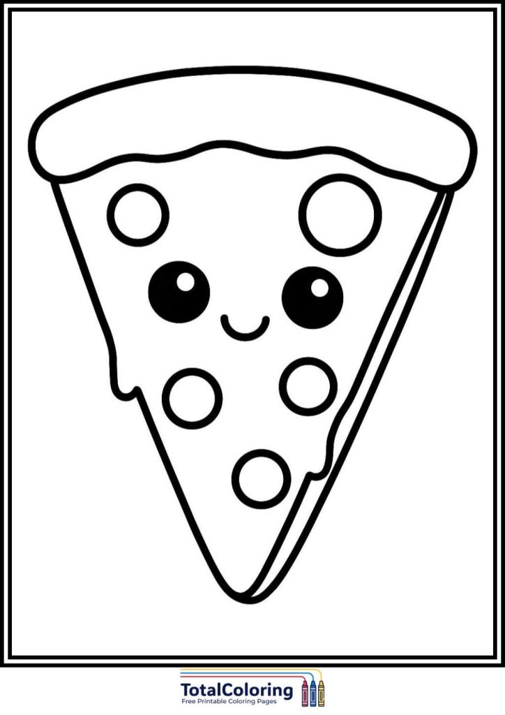 pizza kawaii smiling coloring page