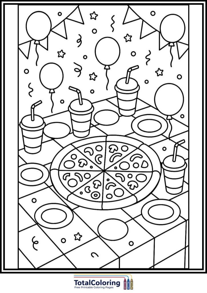 pizza party table coloring page