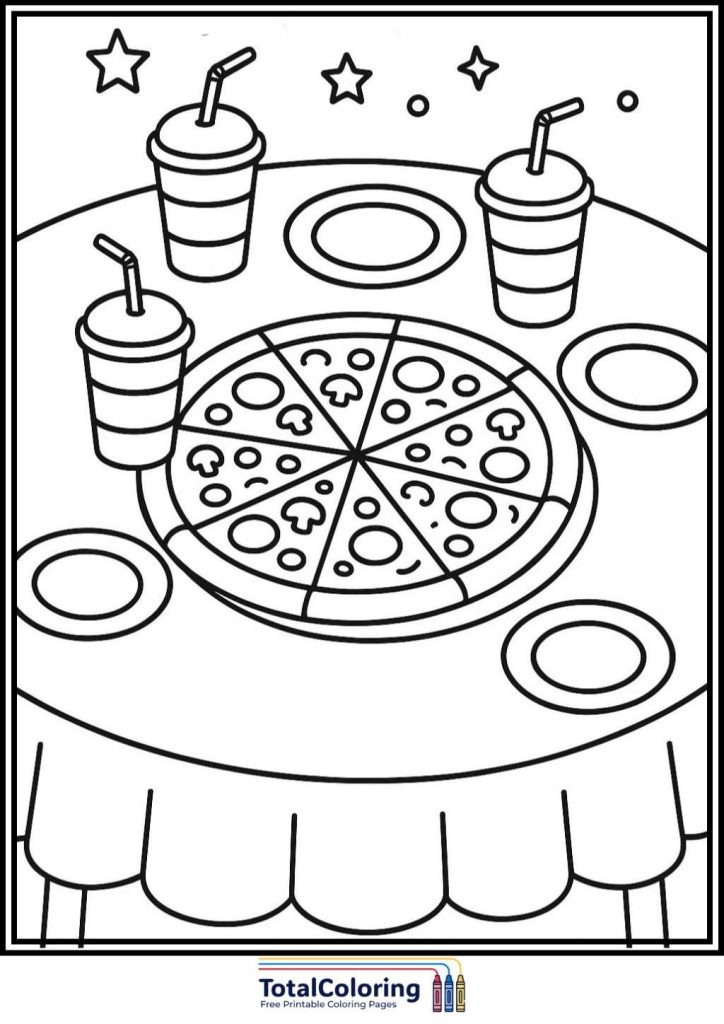 pizza party table coloring page