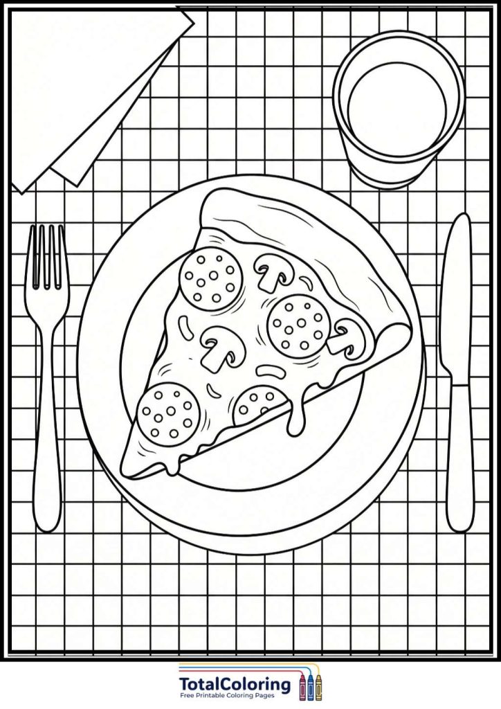pizza plate fork knife coloring page