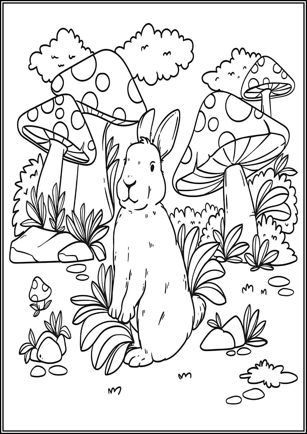 Rabbit And Mushroom Coloring
