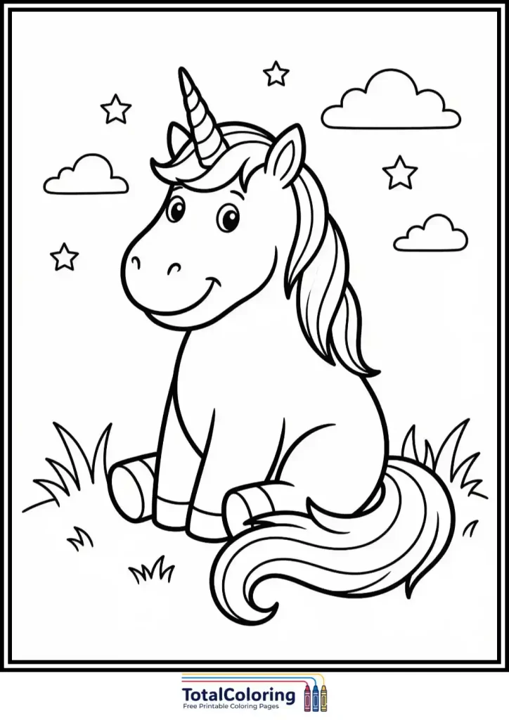 sitting calm unicorn coloring page