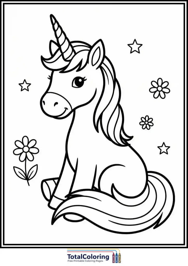 sitting calm unicorn illustration