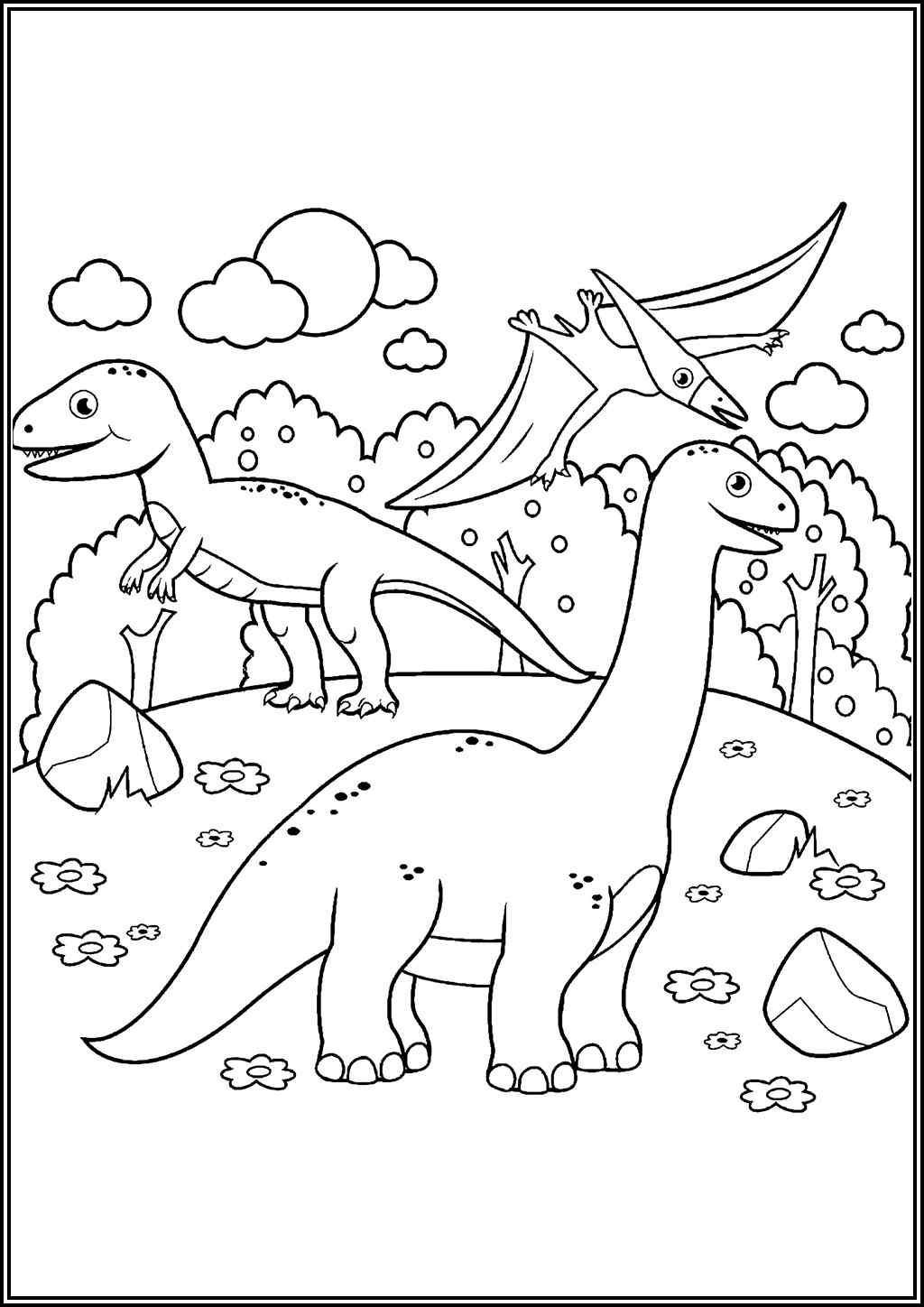 Three Funny Dinosaurs Coloring