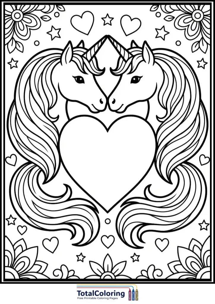 two unicorns kissing heart love