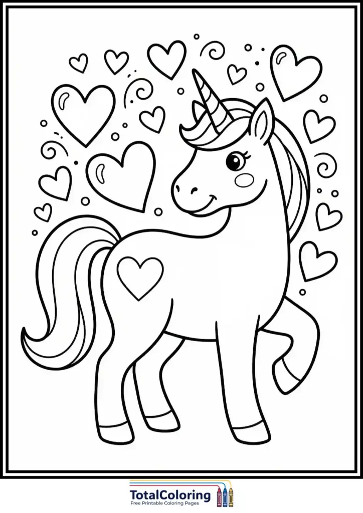 valentine unicorn coloring page