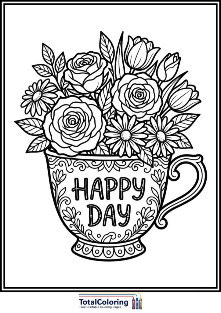 womens day flower bouquet sign coloring page