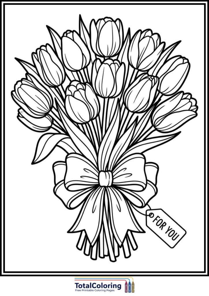 womens day tulip bouquet coloring page